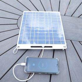 1pc 30W Polysilicon Dual USB Solar Flexible Charging Panel; 13W 5V Outdoor Mobile Phone Solar Charger; Suitable For Camping; Hiking; RV Travel