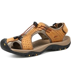 Men Summer Sandal Cow Leather Hiking Sandal Man Beach Sandal Outdoor Casual Shoe High Quality Leather Aqua Shoes Plus Size 46 (Color: Camel, size: 39)